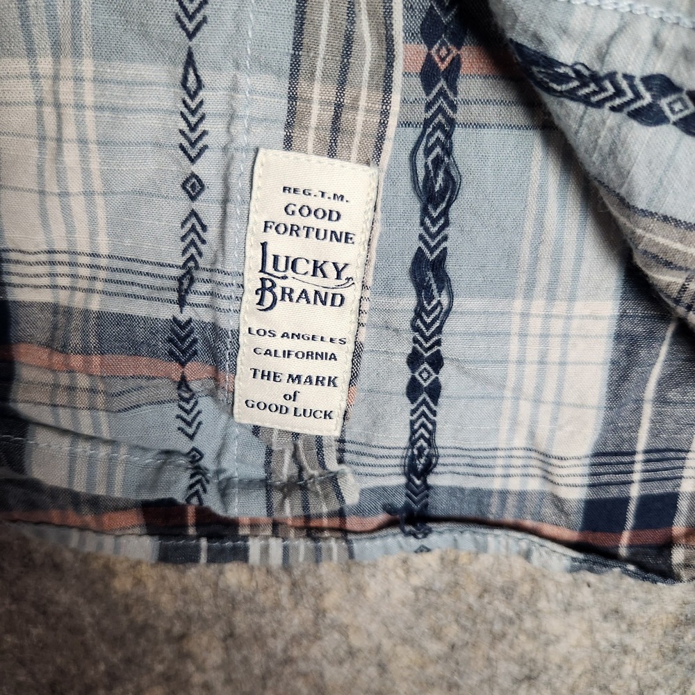 Lucky Brand Pearl Snap Western Shirt Men S Blue Scotch Plaid Short Sleeve Button - Picture 6 of 9